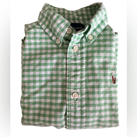 RALPH LAUREN GREEN & WHITE GINGHAM CHECK BUTTON DOWN SHIRT. Size 2T - Picture 3 of 5
